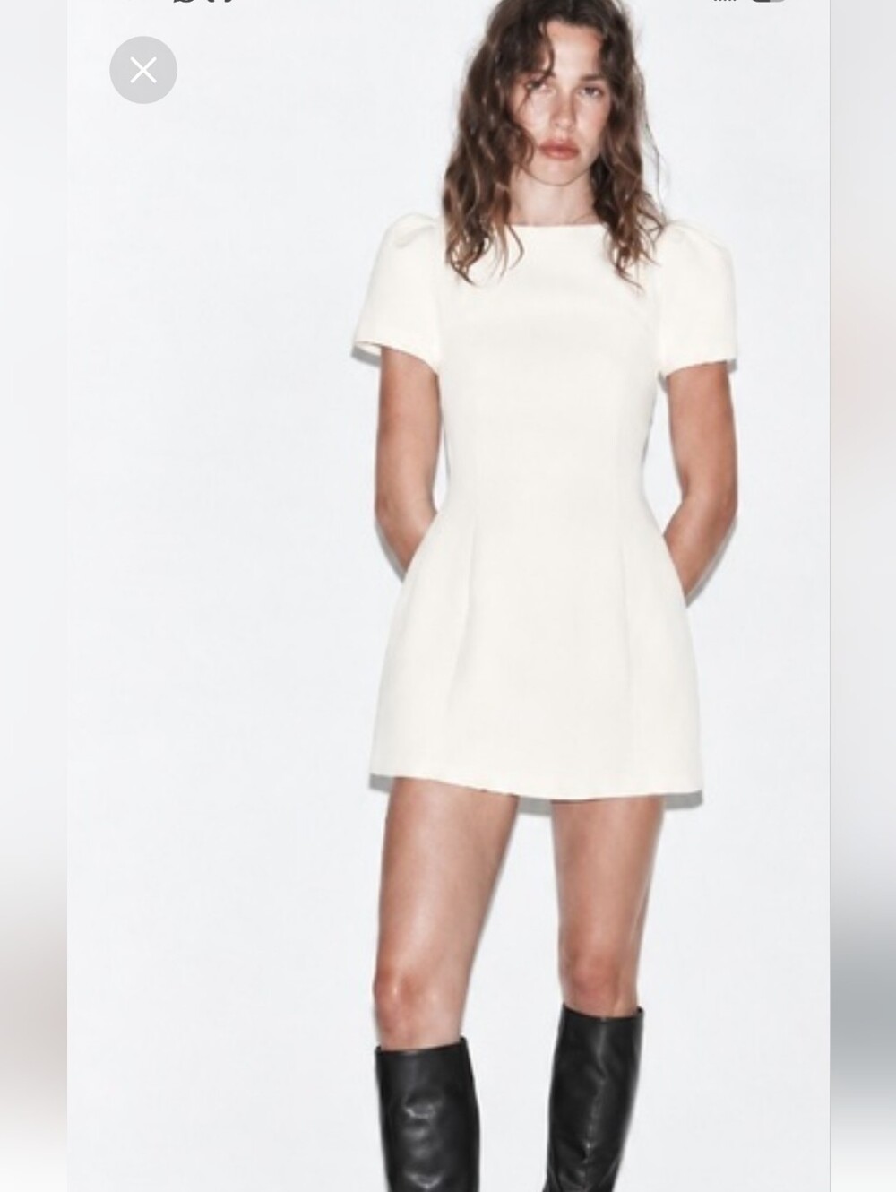 Short Cream Fit-and-Flare Dress